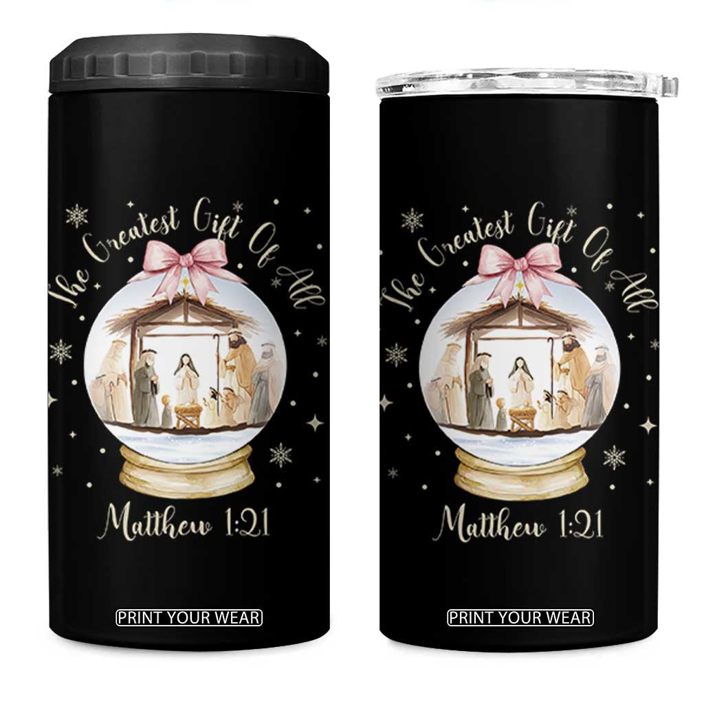 Nativity Scene Christmas 4 in 1 Can Cooler Tumbler The Greatest Gift of All Christian Coquette Bow Matthew 1:21 TS10 One Size: 16 oz Black Print Your Wear