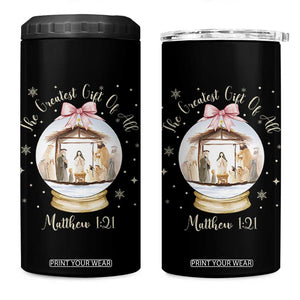Nativity Scene Christmas 4 in 1 Can Cooler Tumbler The Greatest Gift of All Christian Coquette Bow Matthew 1:21 TS10 One Size: 16 oz Black Print Your Wear