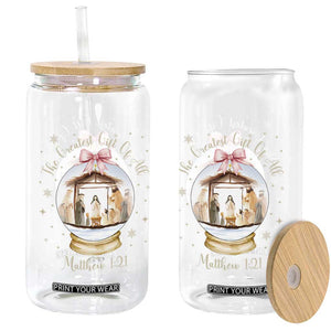 Nativity Scene Christmas Glass Can The Greatest Gift of All Christian Coquette Bow Matthew 1:21 TS10 Print Your Wear