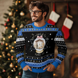 Nativity Scene Christmas Hanukkah Ugly Sweater The Greatest Gift of All Christian Coquette Bow Matthew 1:21 TS10 Black Blue Print Your Wear
