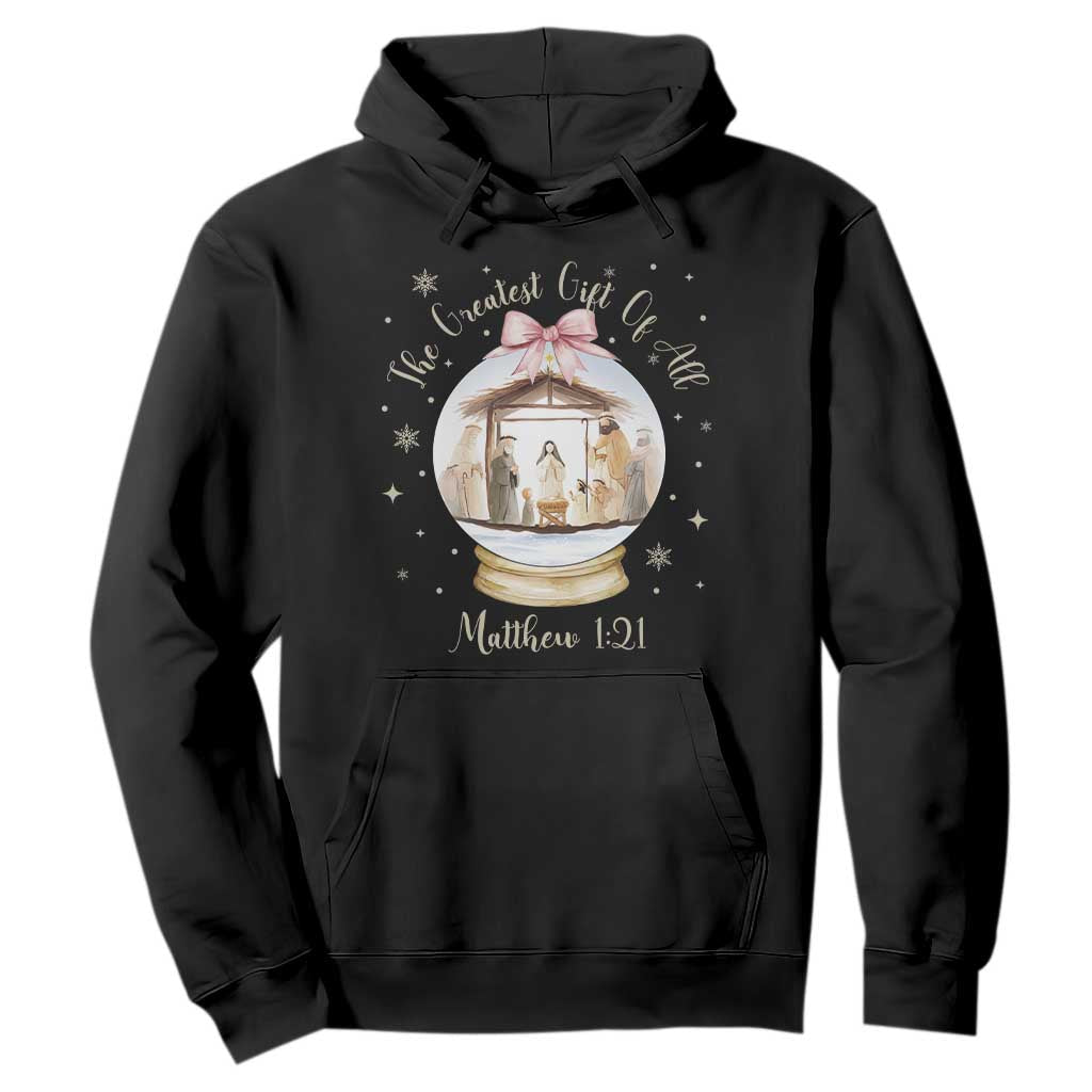 Nativity Scene Christmas Hoodie The Greatest Gift of All Christian Coquette Bow Matthew 1:21 TS10 Black Print Your Wear