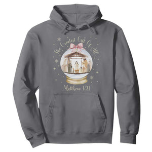 Nativity Scene Christmas Hoodie The Greatest Gift of All Christian Coquette Bow Matthew 1:21 TS10 Charcoal Print Your Wear