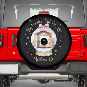 Nativity Scene Christmas Spare Tire Cover The Greatest Gift of All Christian Coquette Bow Matthew 1:21 TS10 Black Print Your Wear