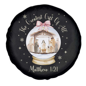 Nativity Scene Christmas Spare Tire Cover The Greatest Gift of All Christian Coquette Bow Matthew 1:21 TS10 Print Your Wear