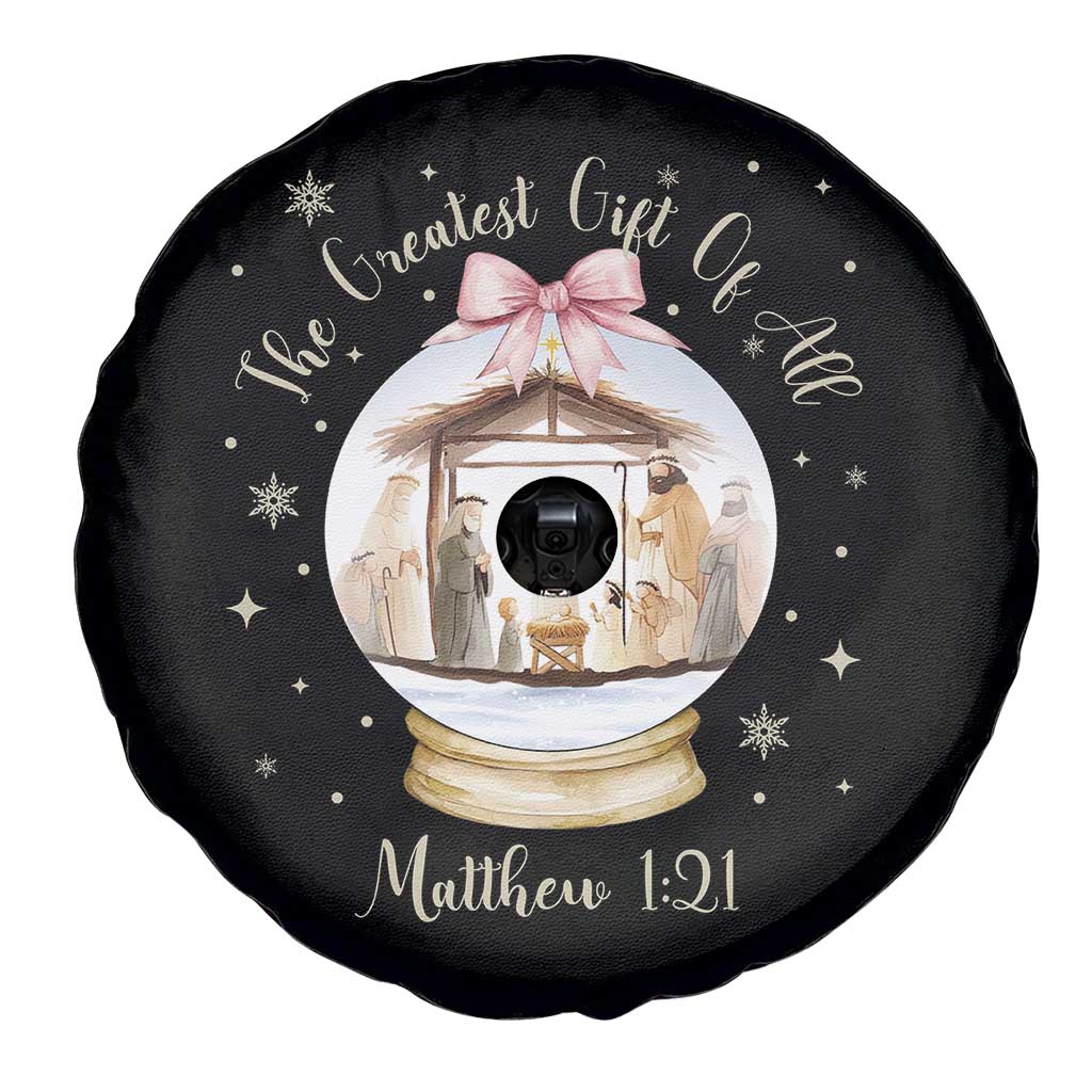 Nativity Scene Christmas Spare Tire Cover The Greatest Gift of All Christian Coquette Bow Matthew 1:21 TS10 Print Your Wear