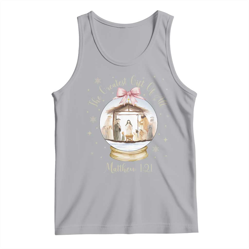 Nativity Scene Christmas Tank Top The Greatest Gift of All Christian Coquette Bow Matthew 1:21 TS10 Athletic Heather Print Your Wear