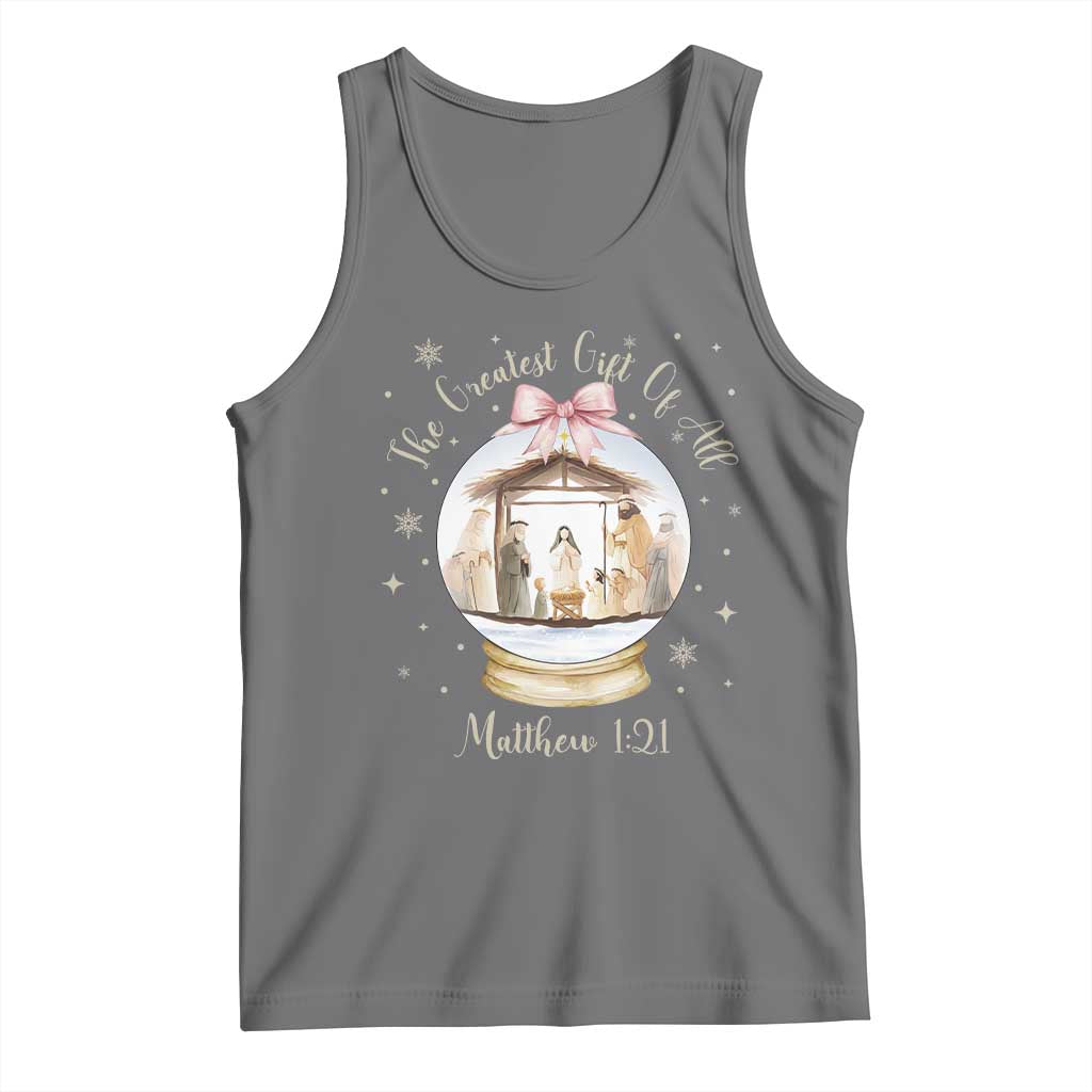 Nativity Scene Christmas Tank Top The Greatest Gift of All Christian Coquette Bow Matthew 1:21 TS10 Black Heather Print Your Wear