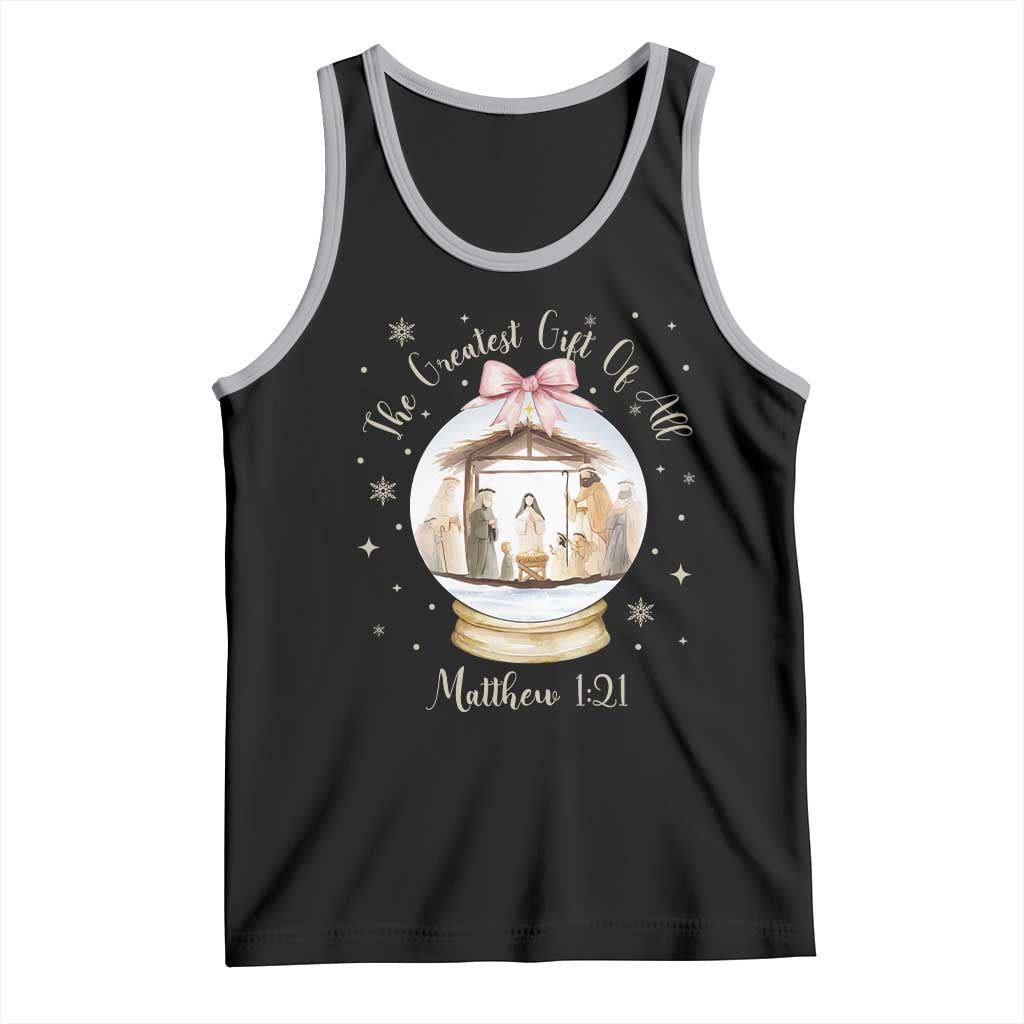 Nativity Scene Christmas Tank Top The Greatest Gift of All Christian Coquette Bow Matthew 1:21 TS10 Black Athletic Heather Print Your Wear