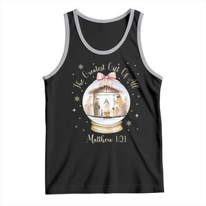 Nativity Scene Christmas Tank Top The Greatest Gift of All Christian Coquette Bow Matthew 1:21 TS10 Black Athletic Heather Print Your Wear