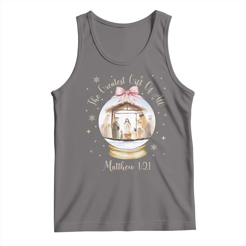 Nativity Scene Christmas Tank Top The Greatest Gift of All Christian Coquette Bow Matthew 1:21 TS10 Deep Heather Print Your Wear