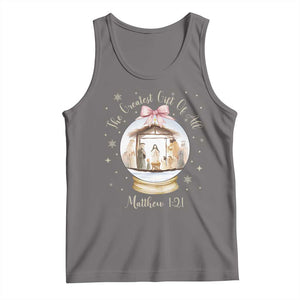Nativity Scene Christmas Tank Top The Greatest Gift of All Christian Coquette Bow Matthew 1:21 TS10 Deep Heather Print Your Wear
