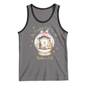 Nativity Scene Christmas Tank Top The Greatest Gift of All Christian Coquette Bow Matthew 1:21 TS10 Deep Heather Black Print Your Wear