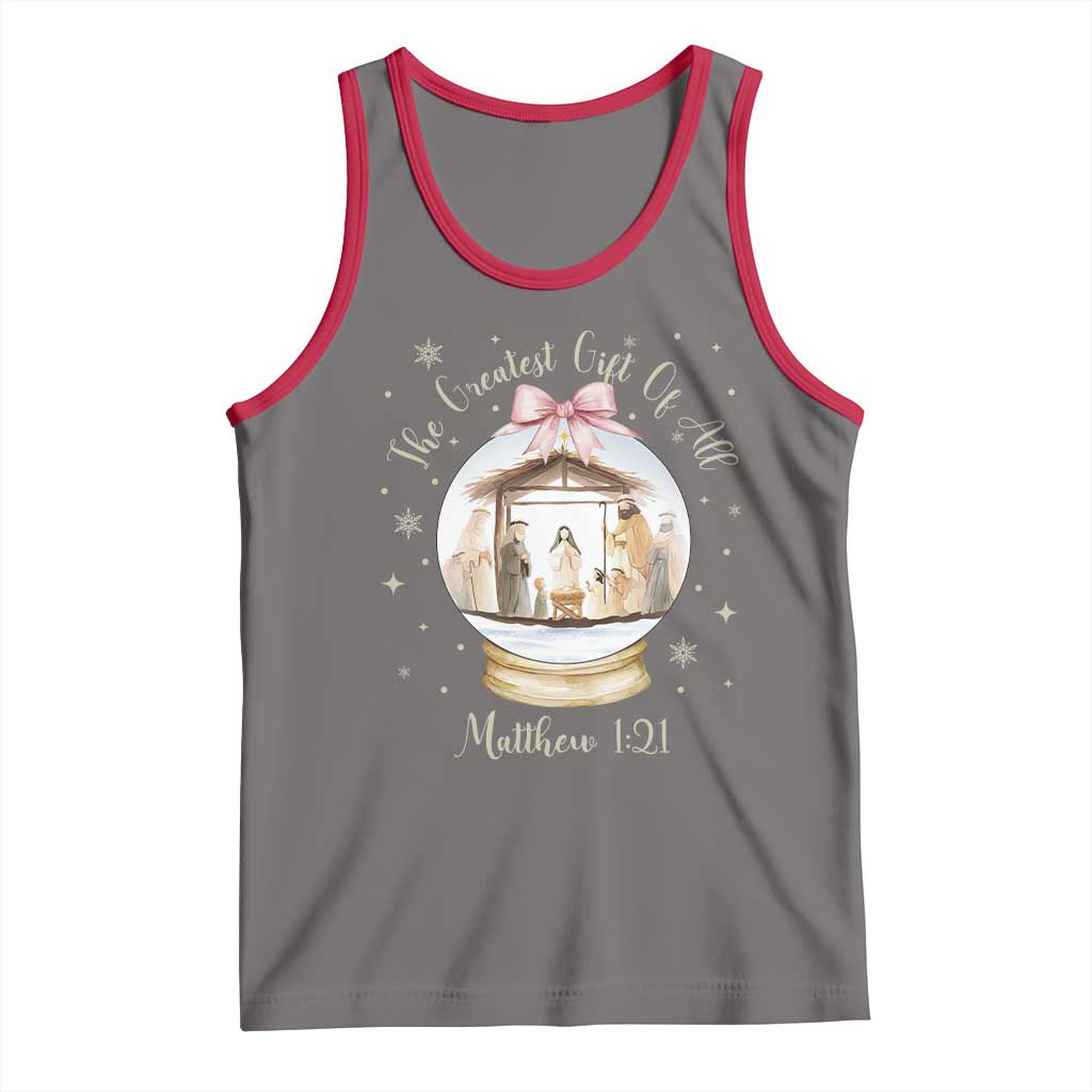 Nativity Scene Christmas Tank Top The Greatest Gift of All Christian Coquette Bow Matthew 1:21 TS10 Deep Heather Red Print Your Wear