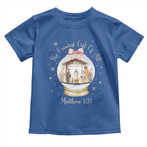Nativity Scene Christmas Toddler T Shirt The Greatest Gift of All Christian Coquette Bow Matthew 1:21 TS10 Royal Blue Print Your Wear