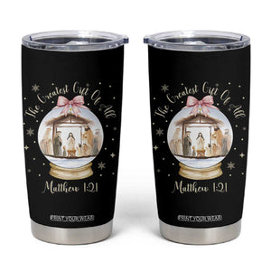 Nativity Scene Christmas Tumbler Cup The Greatest Gift of All Christian Coquette Bow Matthew 1:21 TS10 Black Print Your Wear