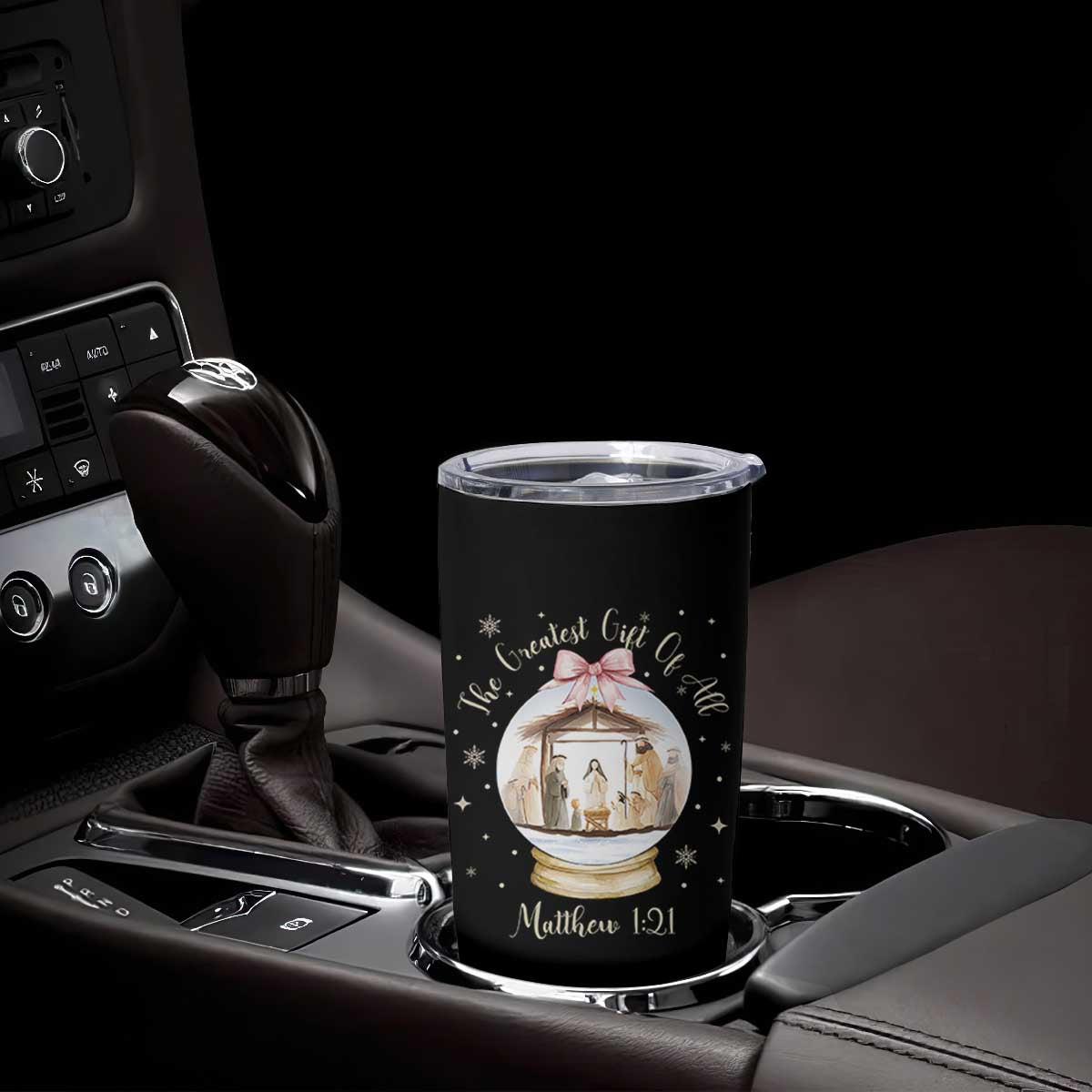 Nativity Scene Christmas Tumbler Cup The Greatest Gift of All Christian Coquette Bow Matthew 1:21 TS10 Print Your Wear