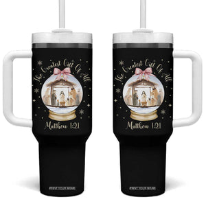 Nativity Scene Christmas Tumbler With Handle The Greatest Gift of All Christian Coquette Bow Matthew 1:21 TS10 One Size: 40 oz Black Print Your Wear