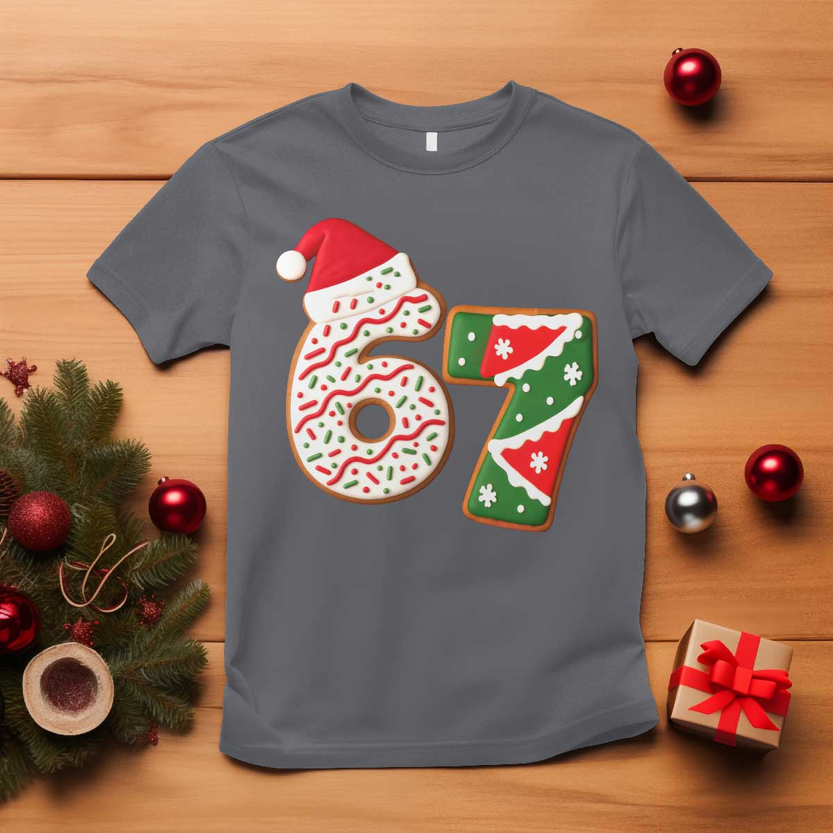 67 Christmas T Shirt Funny Six Seven 6 7 Meme Pajamas Gen Alpha Slang TS10 Charcoal Print Your Wear
