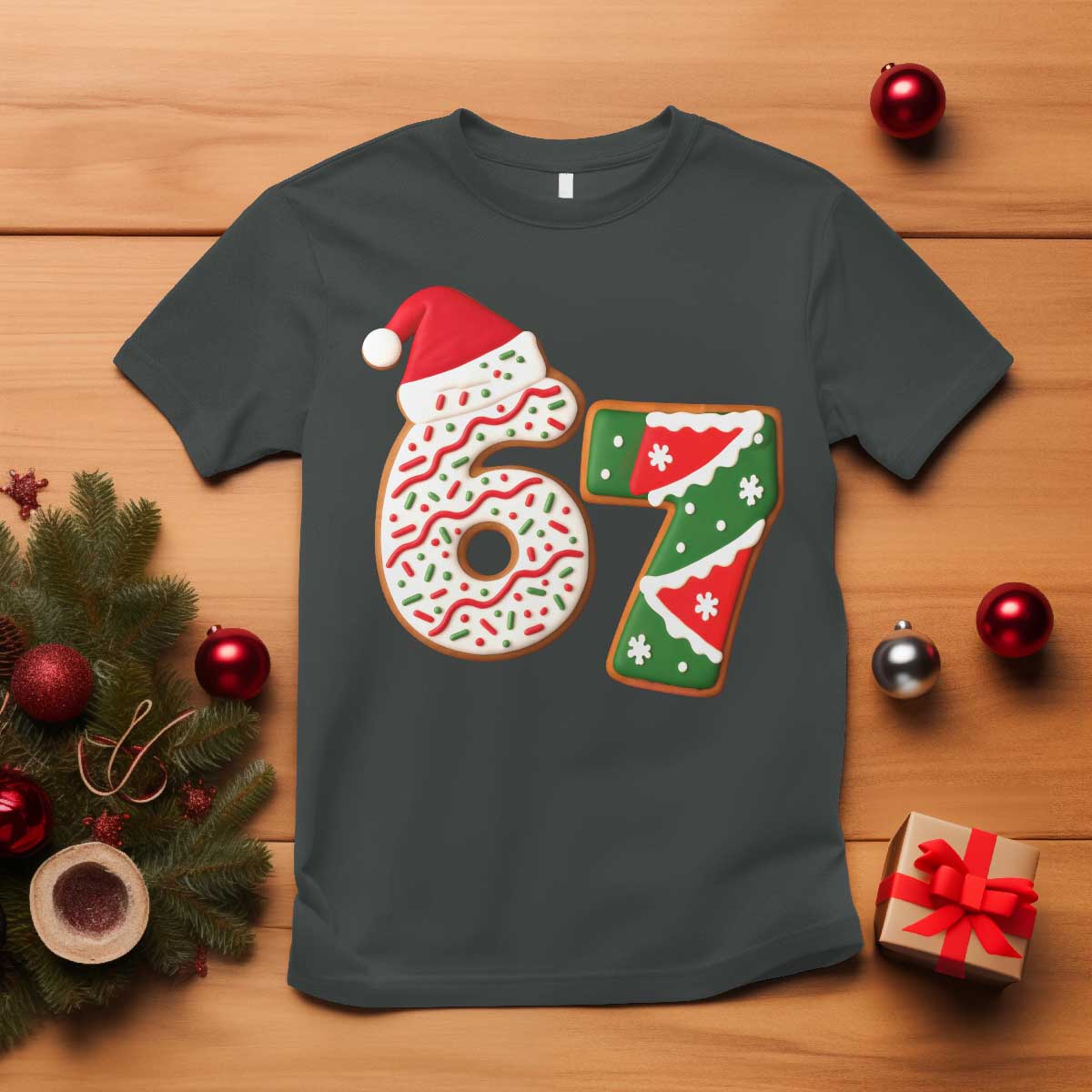 67 Christmas T Shirt Funny Six Seven 6 7 Meme Pajamas Gen Alpha Slang TS10 Dark Heather Print Your Wear