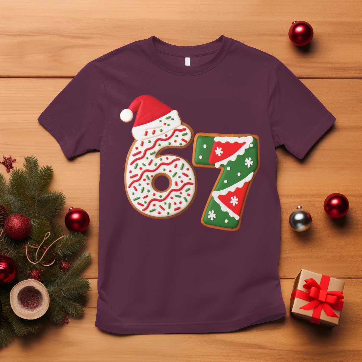 67 Christmas T Shirt Funny Six Seven 6 7 Meme Pajamas Gen Alpha Slang TS10 Maroon Print Your Wear