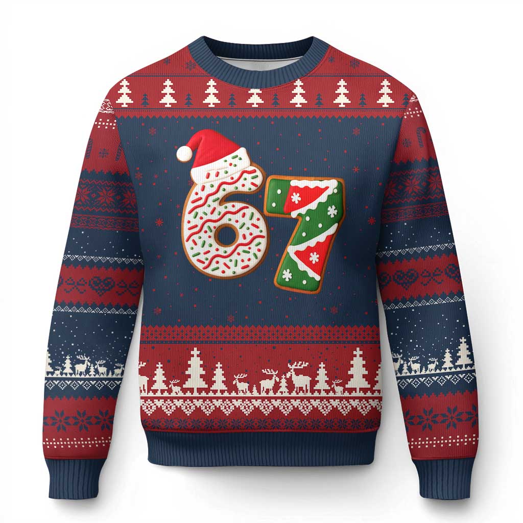 67 Xmas Ugly Christmas Sweater Funny Six Seven 6 7 Meme Pajamas Gen Alpha Slang TS10 Navy Red Print Your Wear