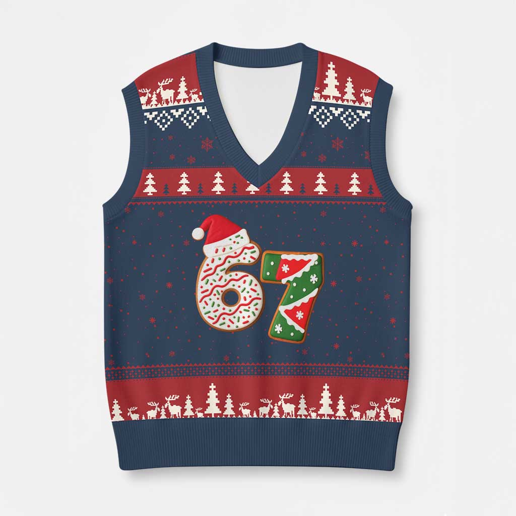 67 Xmas V-Neck Knit Sweater Vest Funny Six Seven 6 7 Meme Pajamas Gen Alpha Slang TS10 Navy Red Print Your Wear