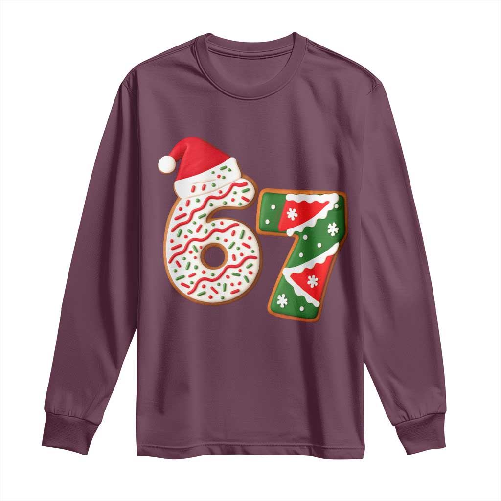 67 Christmas Long Sleeve Shirt Funny Six Seven 6 7 Meme Pajamas Gen Alpha Slang TS10 Maroon Print Your Wear