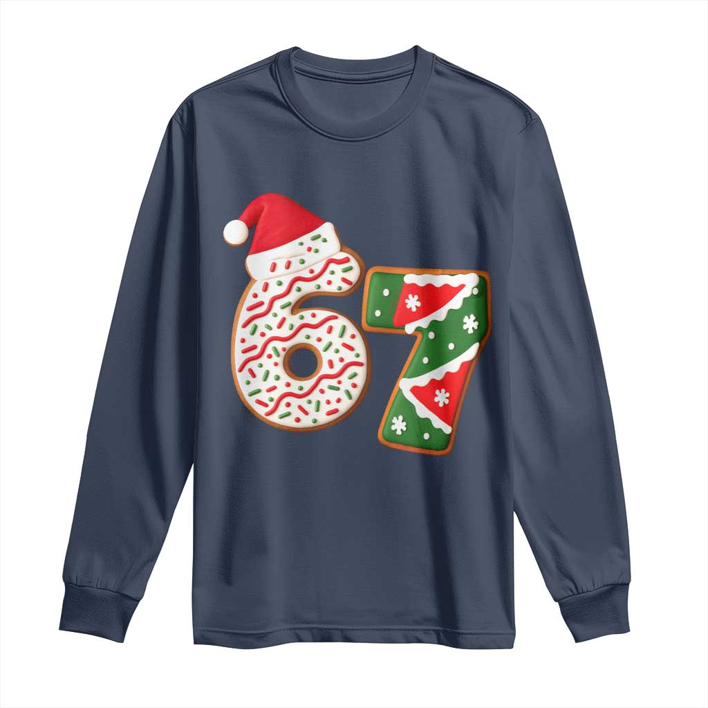 67 Christmas Long Sleeve Shirt Funny Six Seven 6 7 Meme Pajamas Gen Alpha Slang TS10 Navy Print Your Wear