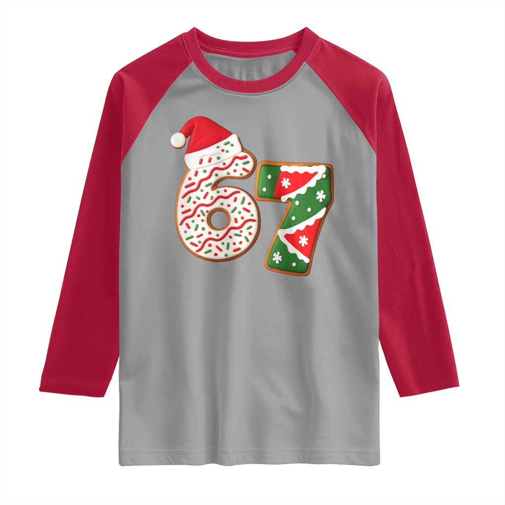 67 Christmas Raglan Shirt Funny Six Seven 6 7 Meme Pajamas Gen Alpha Slang TS10 Sport Gray Red Print Your Wear