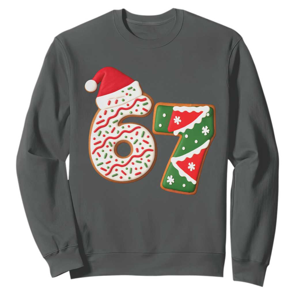 67 Christmas Sweatshirt Funny Six Seven 6 7 Meme Pajamas Gen Alpha Slang TS10 Dark Heather Print Your Wear