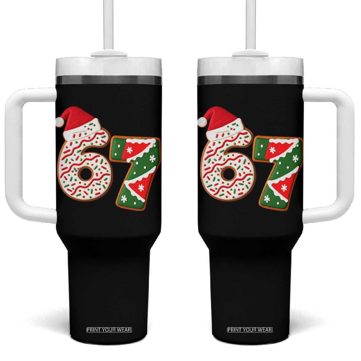 67 Christmas Tumbler With Handle Funny Six Seven 6 7 Meme Pajamas Gen Alpha Slang TS10 One Size: 40 oz Black Print Your Wear