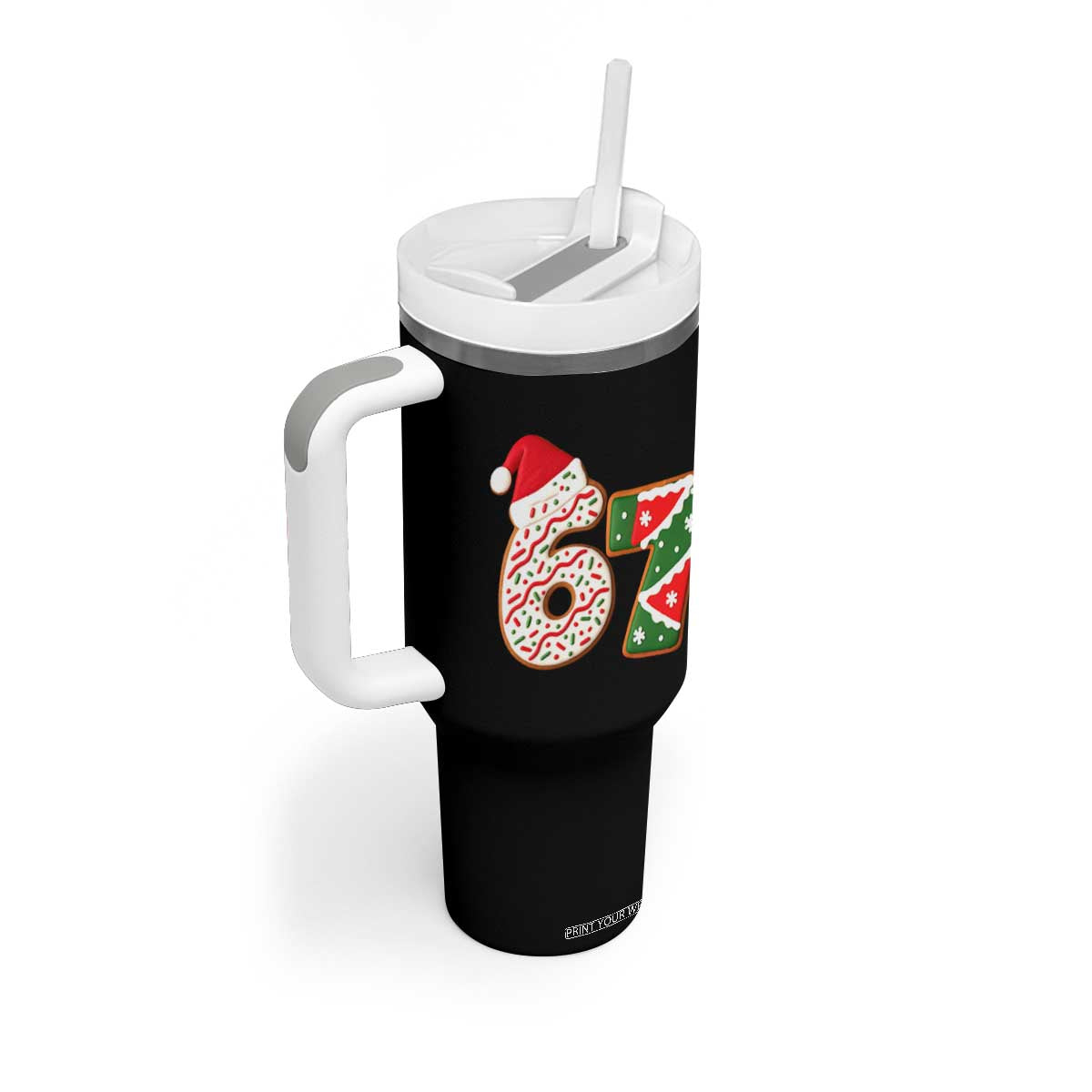 67 Christmas Tumbler With Handle Funny Six Seven 6 7 Meme Pajamas Gen Alpha Slang TS10 Print Your Wear