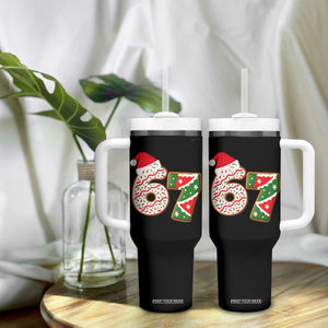 67 Christmas Tumbler With Handle Funny Six Seven 6 7 Meme Pajamas Gen Alpha Slang TS10 Print Your Wear