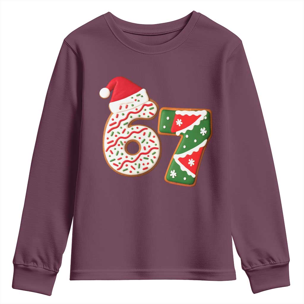 67 Christmas Youth Sweatshirt Funny Six Seven 6 7 Meme Pajamas Gen Alpha Slang TS10 Maroon Print Your Wear
