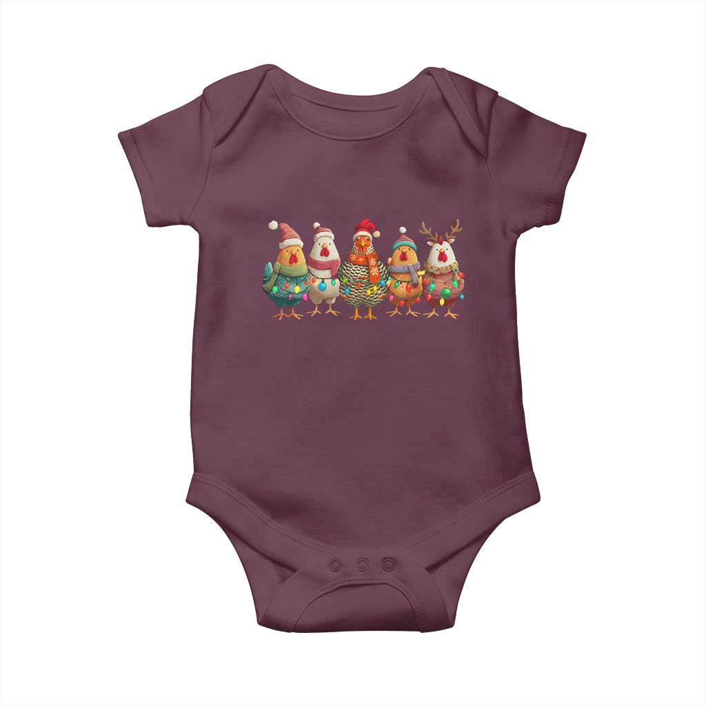 Funny Christmas Chicken Baby Onesie Funny Xmas Chickens Animals Farm Lover Gift TS10 Maroon Print Your Wear