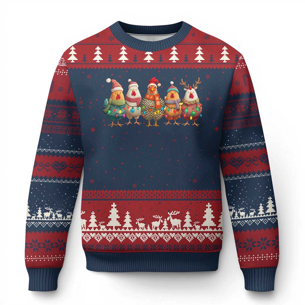 Funny Xmas Chicken Ugly Christmas Sweater Funny Xmas Chickens Animals Farm Lover Gift TS10 Navy Red Print Your Wear