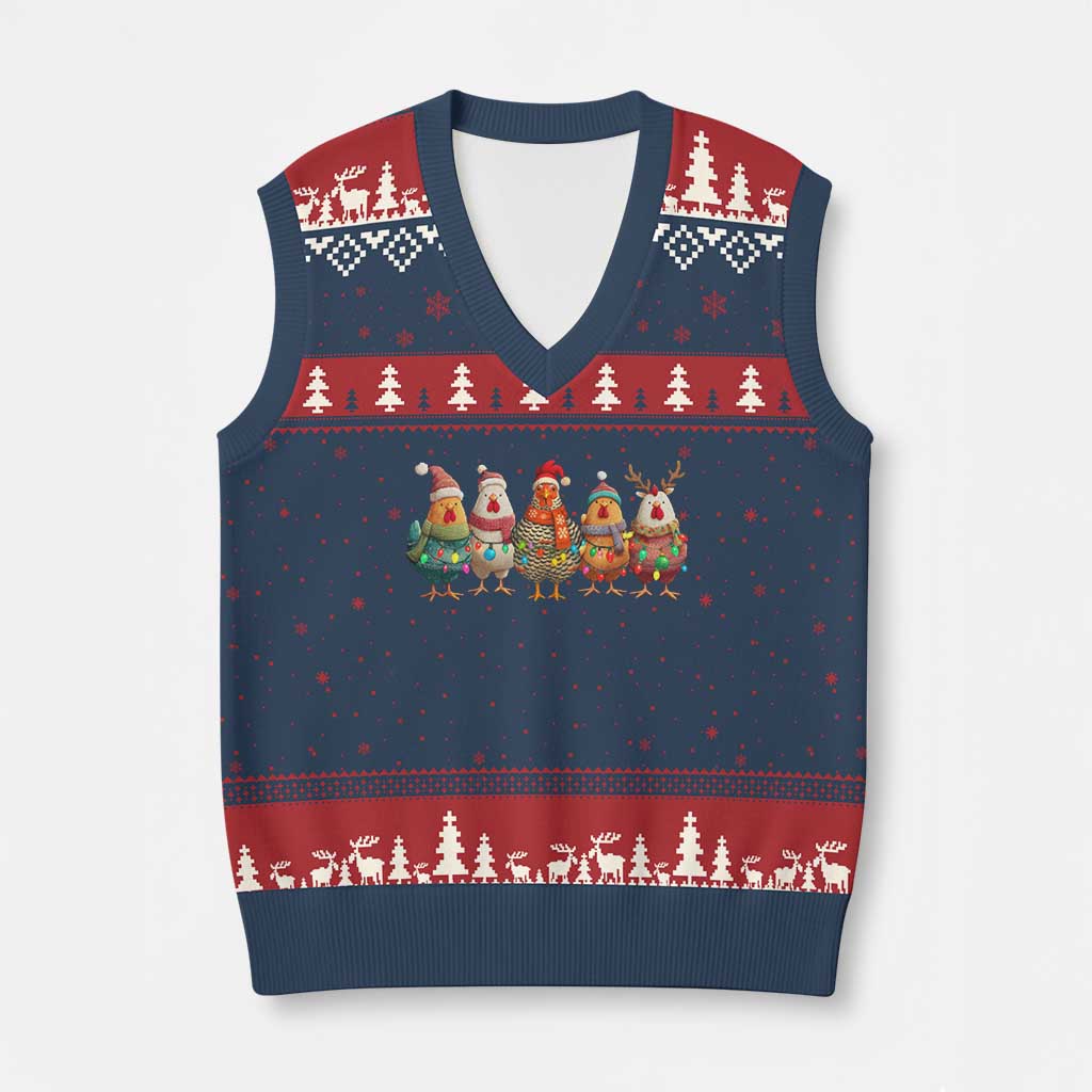 Funny Xmas Chicken V-Neck Knit Sweater Vest Funny Xmas Chickens Animals Farm Lover Gift TS10 Navy Red Print Your Wear