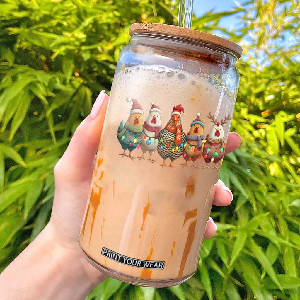 Funny Christmas Chicken Glass Can Funny Xmas Chickens Animals Farm Lover Gift - Print Your Wear