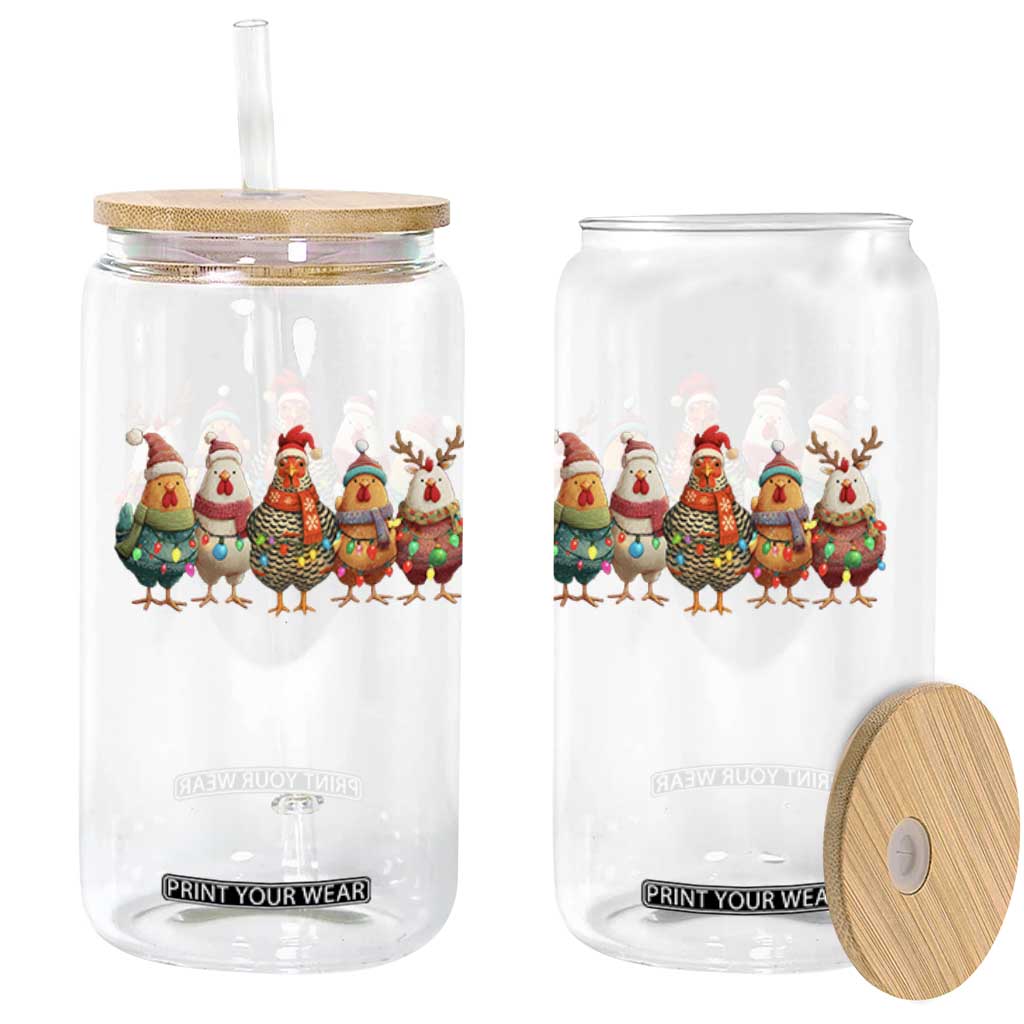 Funny Christmas Chicken Glass Can Funny Xmas Chickens Animals Farm Lover Gift - Print Your Wear
