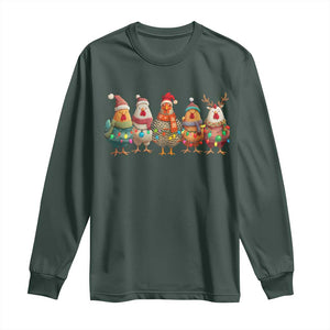 Funny Christmas Chicken Long Sleeve Shirt Funny Xmas Chickens Animals Farm Lover Gift TS10 Dark Forest Green Print Your Wear