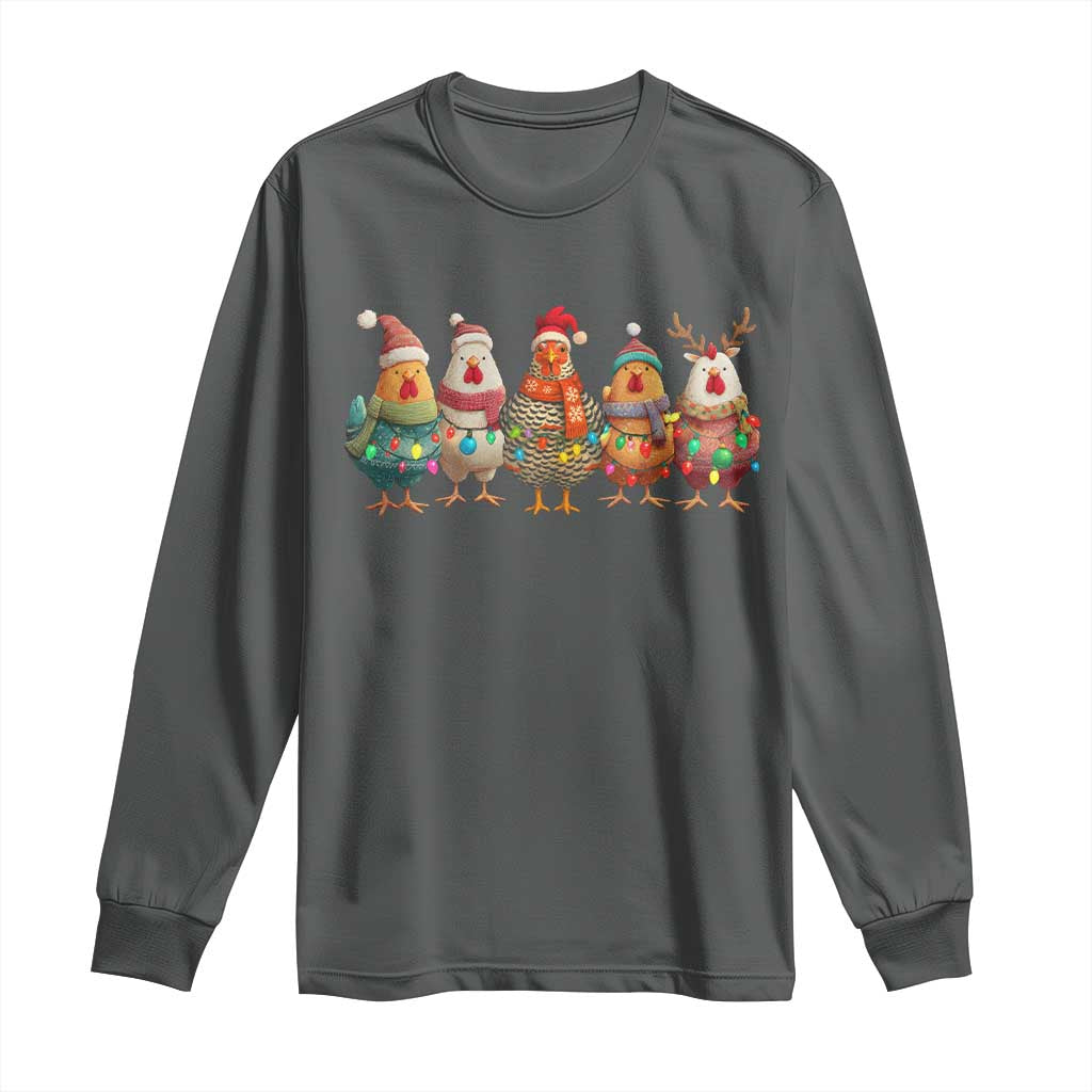 Funny Christmas Chicken Long Sleeve Shirt Funny Xmas Chickens Animals Farm Lover Gift TS10 Dark Heather Print Your Wear