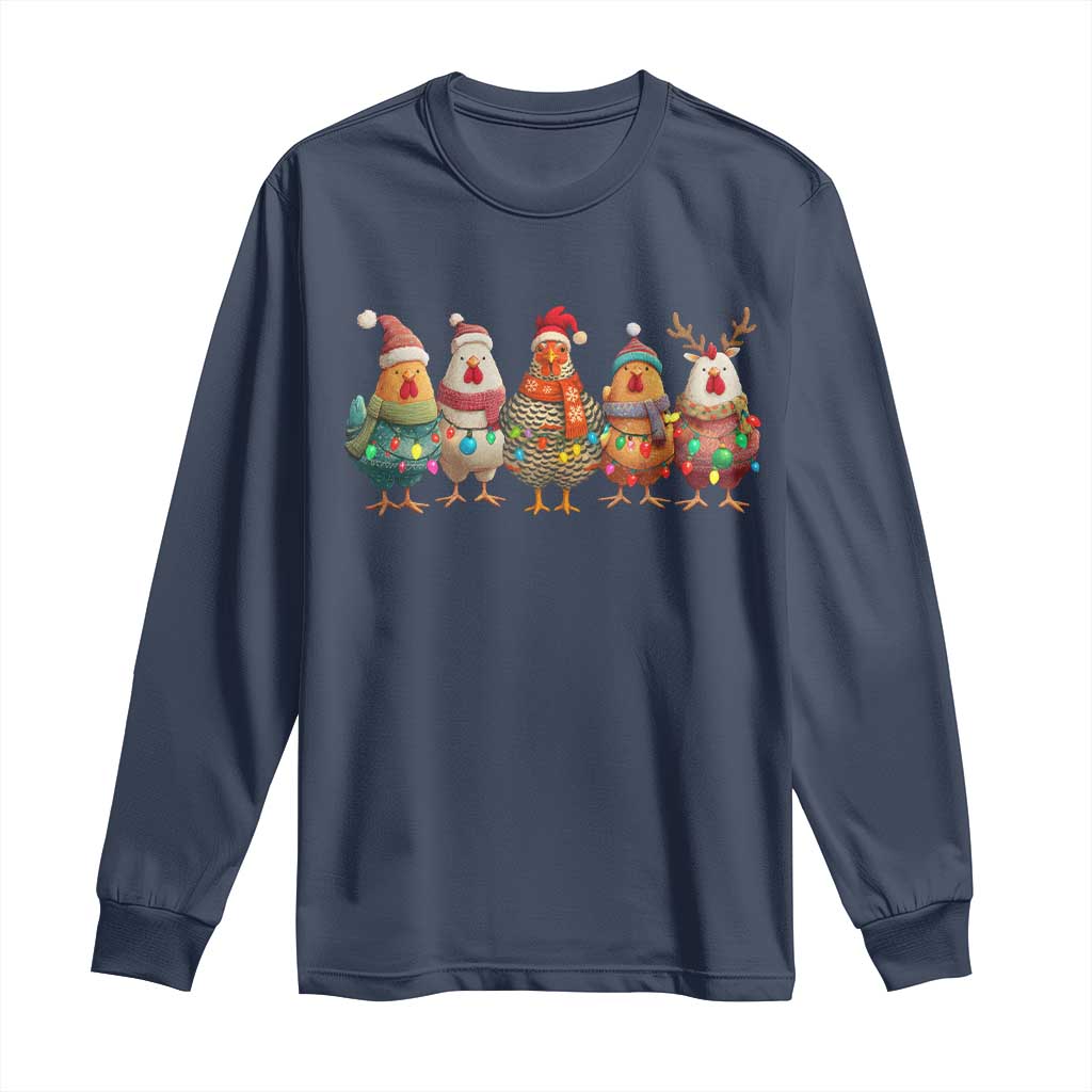 Funny Christmas Chicken Long Sleeve Shirt Funny Xmas Chickens Animals Farm Lover Gift TS10 Navy Print Your Wear