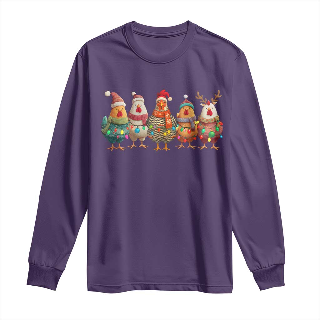 Funny Christmas Chicken Long Sleeve Shirt Funny Xmas Chickens Animals Farm Lover Gift TS10 Purple Print Your Wear