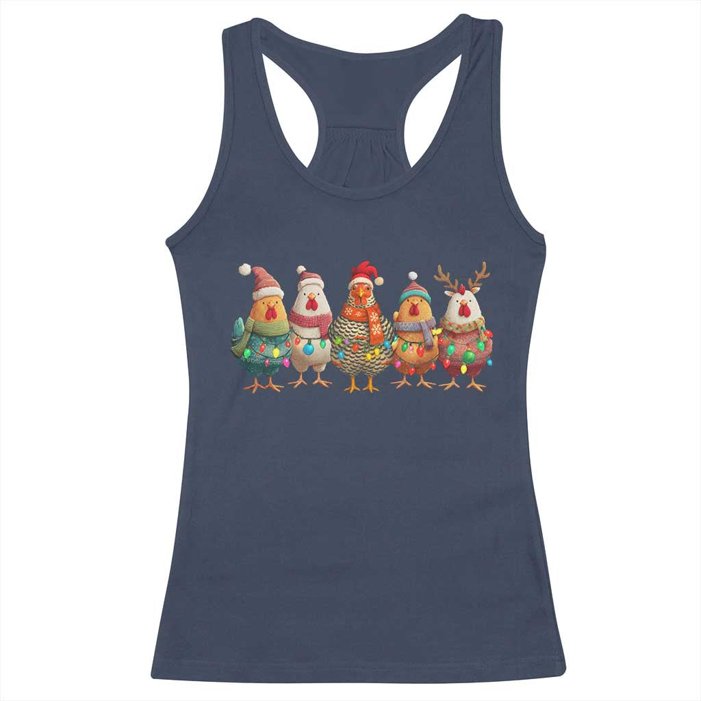 Funny Christmas Chicken Racerback Tank Top Funny Xmas Chickens Animals Farm Lover Gift TS10 Navy Print Your Wear