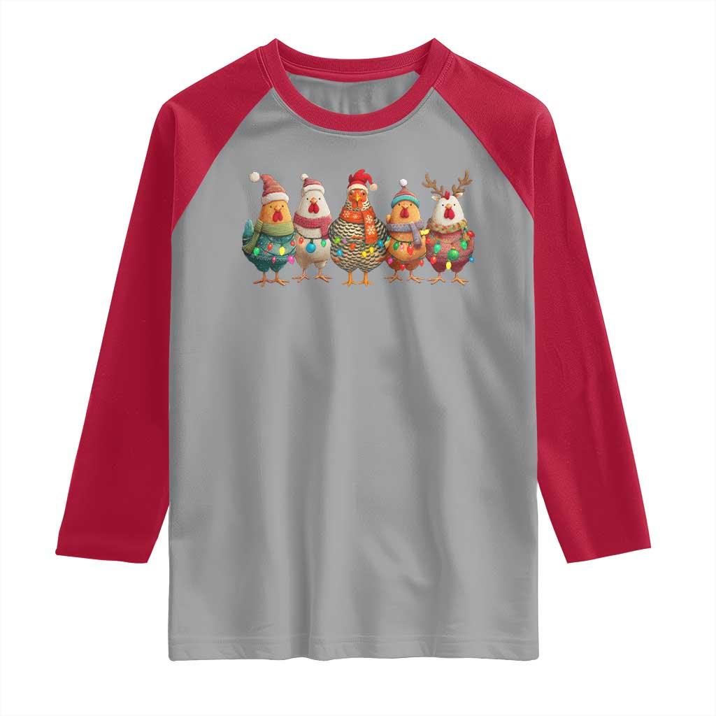 Funny Christmas Chicken Raglan Shirt Funny Xmas Chickens Animals Farm Lover Gift TS10 Sport Gray Red Print Your Wear