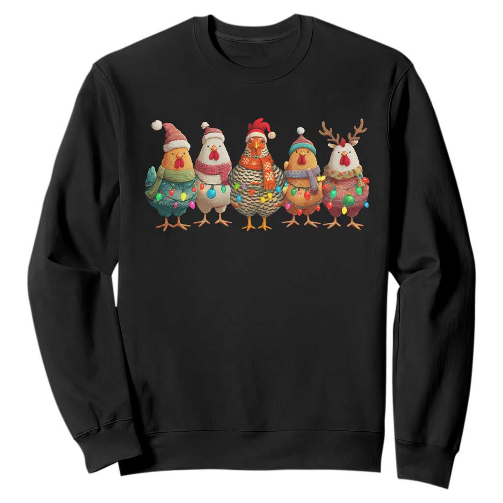 Funny Christmas Chicken Sweatshirt Funny Xmas Chickens Animals Farm Lover Gift TS10 Black Print Your Wear