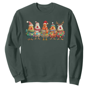 Funny Christmas Chicken Sweatshirt Funny Xmas Chickens Animals Farm Lover Gift TS10 Dark Forest Green Print Your Wear