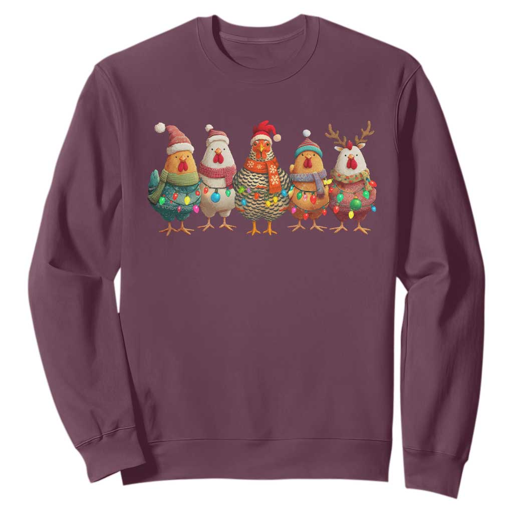 Funny Christmas Chicken Sweatshirt Funny Xmas Chickens Animals Farm Lover Gift TS10 Maroon Print Your Wear