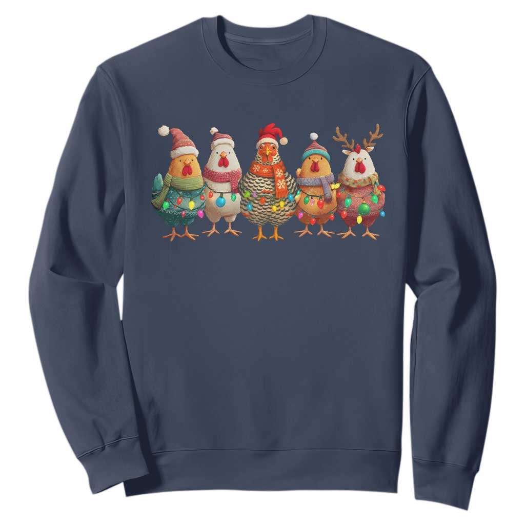 Funny Christmas Chicken Sweatshirt Funny Xmas Chickens Animals Farm Lover Gift TS10 Navy Print Your Wear