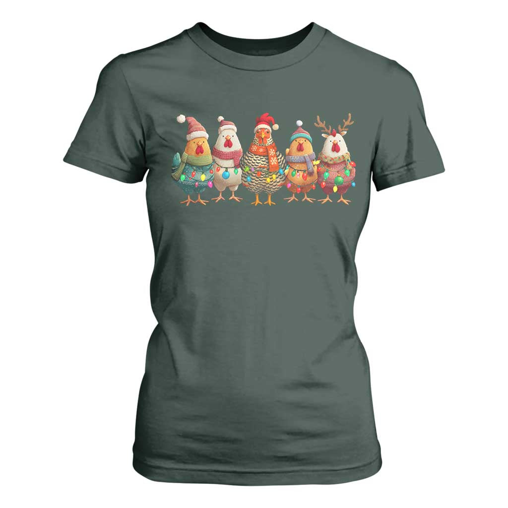 Funny Christmas Chicken T Shirt For Women Funny Xmas Chickens Animals Farm Lover Gift TS10 Dark Forest Green Print Your Wear
